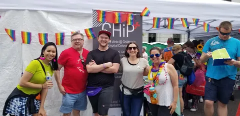 Peaches at a pride community event